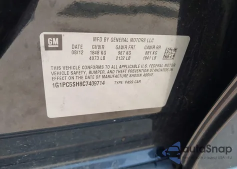 2012 Chevrolet Cruze Ls from USA, damaged, VIN 1G1PC5SH8C7409714